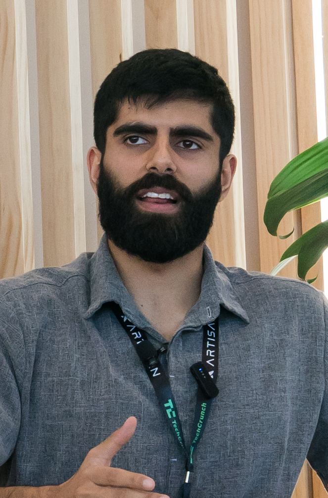 Portrait of Dwarkesh Patel on stage at TechCrunch Disrupt 2025.